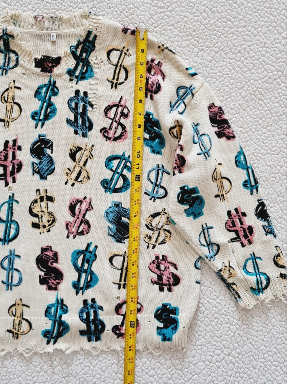 R13 Dollar Sign Oversized Distressed Cotton Sweater Off-White Size S Org $495 - Picture 16 of 16